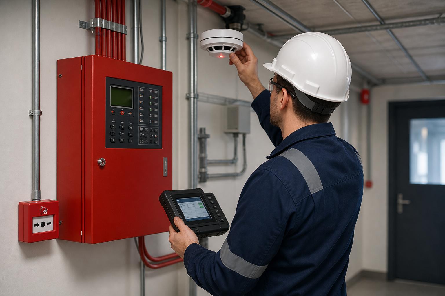 Fire alarm system inspection and preventive maintenance by a fire safety technician